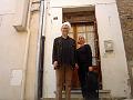 Christy and I in front of 1 Rue de Jardins, Bob and Vanilla's Esperaza flat
